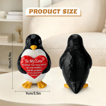 Anniversary Birthday Gift for Women Men Couple,Penguin Figurine for Her Him | I Love You Gifts for Boyfriend Girlfriend,Birthday Gift for Wife Husband Fiancee,Valentines Heart Hand-Painted Penguin Statue2