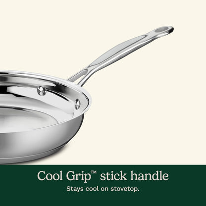 8-Inch Open Skillet, Stainless Steel Skillet, Large Kitchen Pan, Dishwasher Safe, Compatible with Induction, Electric, Gas Cooktops, Oven Safe Saucepan, Cool Grip Handles3