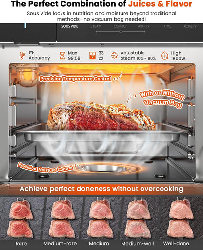Nuwave Combi Steam Oven, Non-Toxic Stainless Steel Multi-Cooker, 16 Quarts | Air Fry, Sous Vide, Toast & More, 50-450°F Precision, 120 Presets, Moisture Control, Programmable, Easy to Clean5