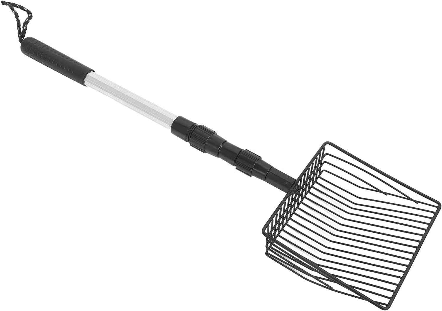 qiilu-metal-poop-scoop-extendable-cat-litter-scoop-lightweight-versatile-fine-screen-long-handle-pooper-scooper-cat-poop-sifter-pet-supplies-cats-litter-housebreaking-scoops-model-b-3-section