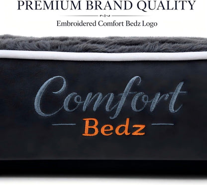 Orthopedic Dog Bed, Plush Velvet and Rabbit Fur, Raised Bolster Sides, Washable Cushion, Non-Slip Bottom, Dark Gray3