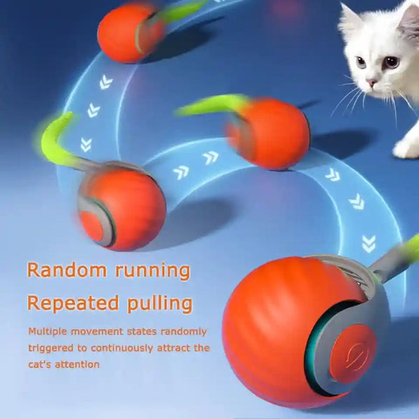 2Packs Speedy 2.0 Tail Cat Toys for Bored Indoor Adult Cats,2025 New Generation Interactive Cat Toys for Indoor Cats,Automatic Moving Ball with Tail,Blue and Orange4