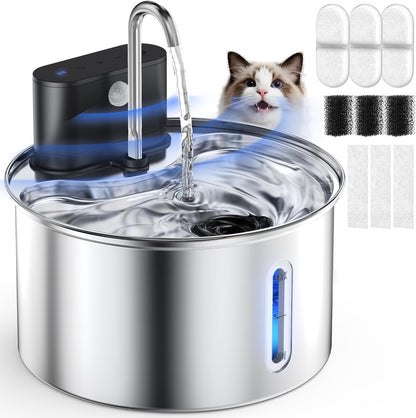 Cat Water Fountain Wireless Stainless Steel with Sensor 3.5L/118Oz Battery Operated Rechargeable Automatic Water Dispenser Quiet Pump for Drinking Indoor, Easy Clean for Cats Dogs Pets1