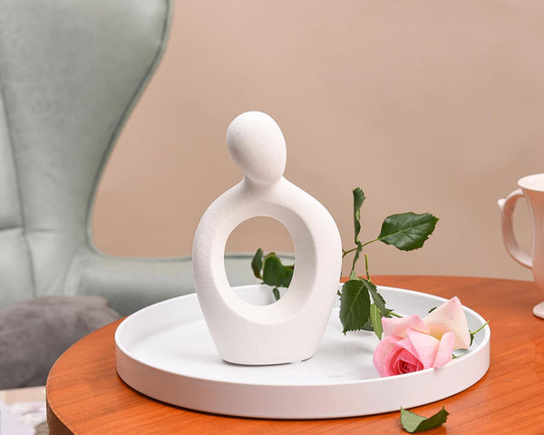 Ceramic Couple Statues for Home Decor, Abstract Lover Sculpture Shelf Decor | Office Decor, Home Decorations for Living Room, Bedroom, Gifts for Anniversary Valentine'S Day Birthday (White)8