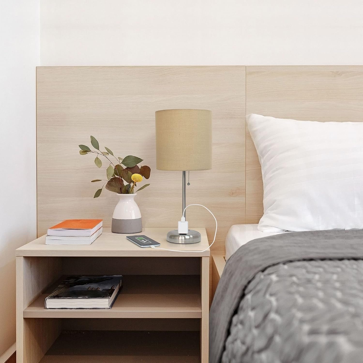 oslo-19-5-contemporary-bedside-power-outlet-base-standard-metal-table-desk-lamp-in-brushed-steel-with-tan-drum-fabric-shade