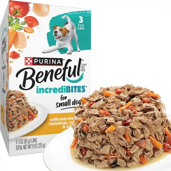 Beneful Purina Small Breed Wet Dog Food Variety Pack, Incredibites with Real Beef, Chicken and Salmon - (Pack of 30) 3 Oz. Cans10