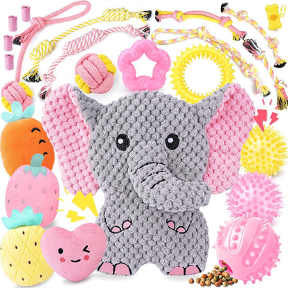XIUGOAL Pink Puppy Toys for Boredom - 23 Pack Puppy Chew Toys for Teething, Interactive Dog Toys for Puppies, Cute Small Dog Toys with Treat Ball, Squeaky Dog Chew Toys and Ropes8
