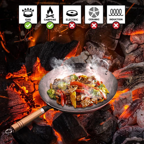Carbon Steel Wok Pan, Stir Fry Pans, 13 Inch Wok Pan with Support Ring and Spatula, Nonstick Woks and Stir-Fry Pans, No Chemical Coated round Bottom Chinese Wok for Electric, Gas, All Stoves5