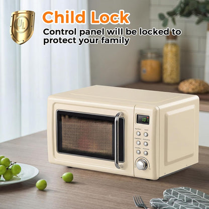 Retro Microwave 0.7Cu.Ft, 700 Watt Countertop Microwave | 5 Micro Power Defrost & Auto Cooking Function, LED Display, Child Lock, Small Microwave for Kitchen, RV, Dorm, Cream White6