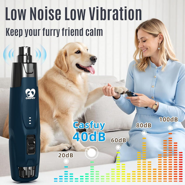 Casfuy New 6-Speed Dog Nail Grinder - 50% More Power Dog Nail Trimmers with 2 LED Lights Quiet 7H Running Time Electric Pet Nail Grinder File Toenail Grinder for Large Medium Small Dogs & Cats (DB)5