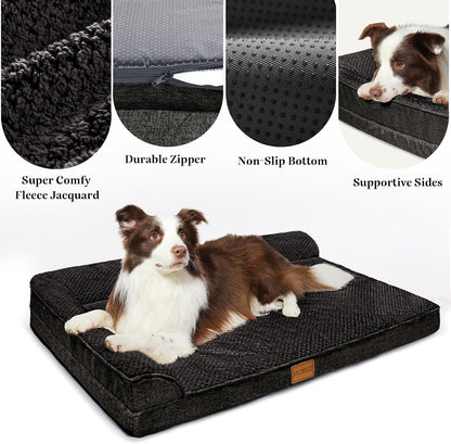 Orthopedic Dog Bed Large Sized Dog 36''X24'', Waterproof L Bolster Egg Crate Foam Pet Crate Beds with Washable Removable Cover, Non-Slip Soft Pet Couch Sleep Mat, Black4
