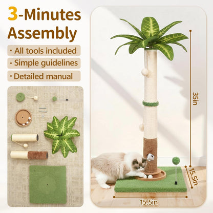 35" Tall Palm Tree Cat Scratching Post Vertical for Indoor Cats | Vertical Pole Post for Indoor Cat6