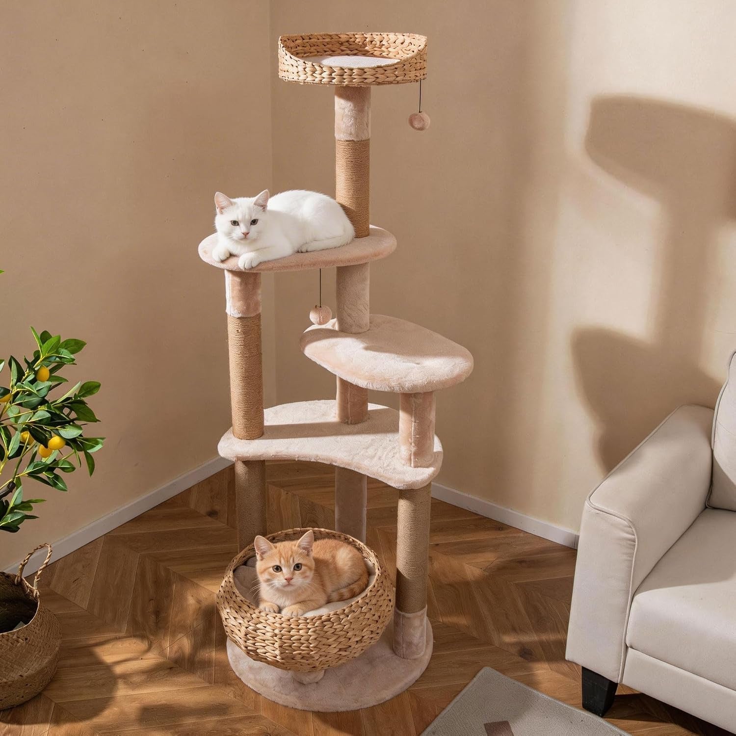 petsite-65-inch-cattail-cat-tree-tower-multi-level-cat-tower-with-natural-jute-scratching-posts-cat-bed-top-perch-dangling-balls-and-jumping-platforms-modern-tall-cat-tree-for-indoor-cats