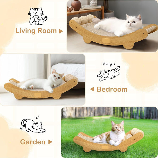 DWCN 3-In-1 Large Cat Scratcher Bed Hammock Lounge Scratching Post Scratch Pad with 3 Natural Sisal Balls - Furniture Protector Gift for Indoor Cats7