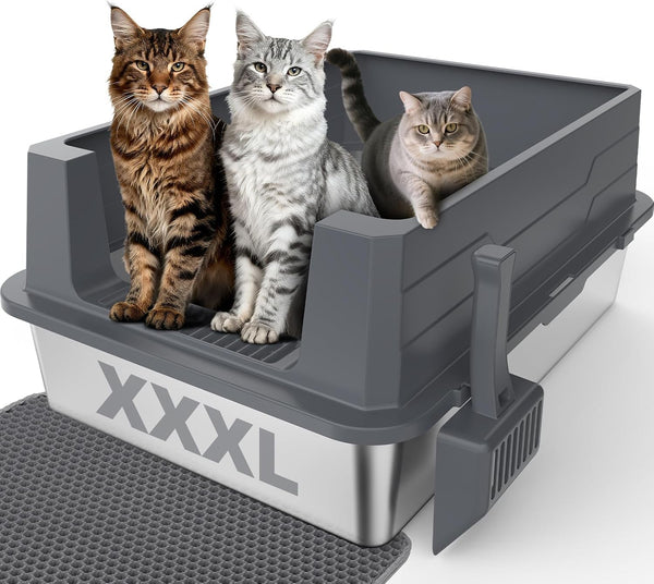Stainless Steel Litter Box, Extra Large Litter Boxes for Big Cats, Xlarge Metal Cat Litter Box with Lid, Anti-Urine Leakage XL Box with High Sides, Easy Clean, Non-Sticky, Scoop Included12