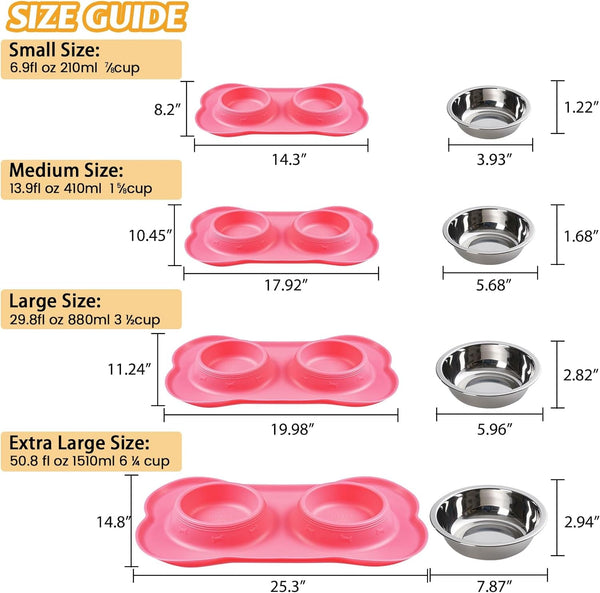 Hubulk Pet Dog Bowls 2 Stainless Steel Dog Bowl with No Spill Non-Skid Silicone Mat + Pet Food Scoop Water and Food Feeder Bowls for Feeding Small Medium Large Dogs Cats Puppies (S, Pink)4