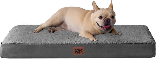 EHEYCIGA Orthopedic Dog Bed Large with Removable Washable Cover,Grey,41X27 | Egg Crate Foam Support,Durable Oxford Fabric,Non-Slip Bottom,Machine Washable,Soft Waterproof Plush Pet Bed Mat for Crate96