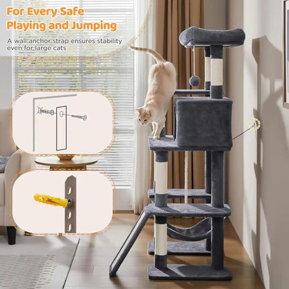 Yaheetech 54In Cat Tree Tower for Large Cats, Multi-Level Condo & Hammock | Sisal Scratching Posts, Roomy Condo Holds up to 22 Lb, a Wide 21-Inch Top Perch Fit Large Cats, Dark Gray9