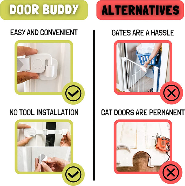 Door Buddy Pet Door Latch for Cats - Grey. Adjustable Cat Door Strap. Dog Proof Litter Box & Feeding Station without Pet Gate. Most Customizable Cat Door Holder for Interior Door.5