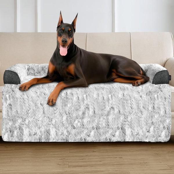 Calming Large Dog Bed for Couch, 41 X 37 Inch Removable Couch Cover for Dogs Washable, Non-Slip Fluffy Plush Dog Sofa Mat for Furniture Protector - Grey15