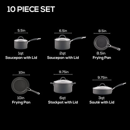 Radiance Hard-Anodized Nonstick Cookware Set, Kitchen Pots and Pans Set, 10-Piece, Gray3