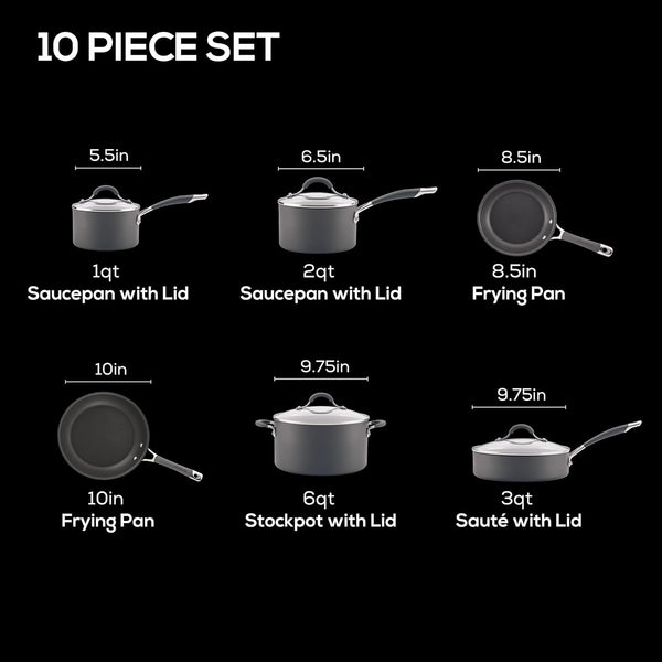 Radiance Hard-Anodized Nonstick Cookware Set, Kitchen Pots and Pans Set, 10-Piece, Gray3
