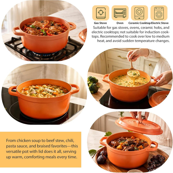 Ceramic Dutch Oven Pot with Lid, 4.23 QT – Non Stick Casserole Ceramic Pot, Gas & Oven Safe, Dishwasher Safe, Thermal-Shock Resistant, Heavy-Duty Cookware for Bread Baking, Braising, Stews, Roasting & Casserole (Gradual Orange, 4.23QT)3