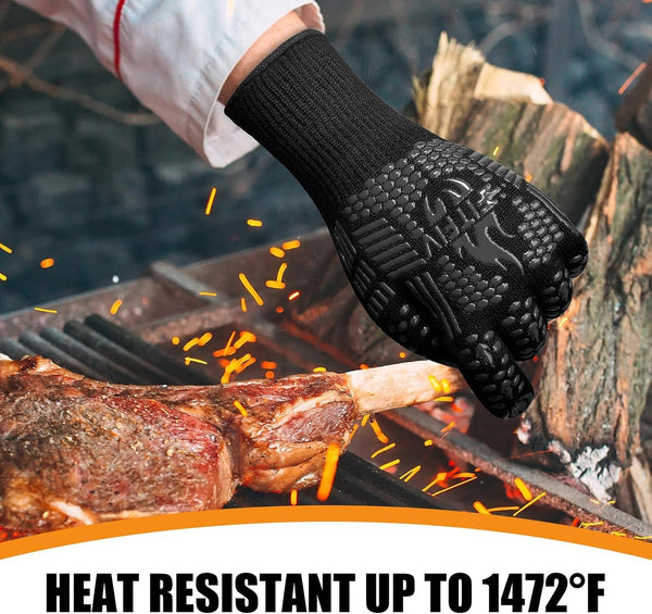 BBQ Gloves, 1472°F Heat Resistant with Silicone Grip Oven Mitts | Non-Slip Grip, for BBQ, Grilling, Oven, Smoker, Cooking and Baking3
