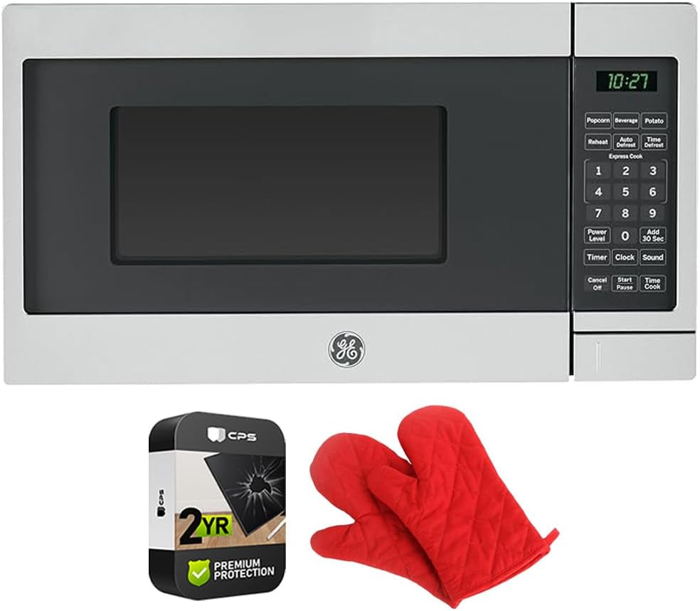 gcst07n1wss-countertop-microwave-oven-700-watt-compact-0-7-cu-ft-stainless-steel-bundle-with-2-yr-cps-enhanced-protection-pack-and-deco-chef-pair-of-red-heat-resistant-oven-mitt