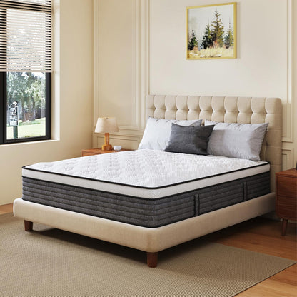 Queen Mattress 10 Inch Hybrid Mattresses in a Box | Medium Feel Foam and Individual Pocket Springs, Fiberglass Free Mattress, Extra Edge Support, Pressure Relief, Certipur-Us2