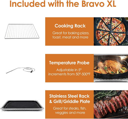 Bravo XL Air Fryer Convection Oven, 112-In-1 Smart Grill Combo | Original Grill Flavors & Marks, Adjustable Heating Zones for Toast, Pizza, Roast, Bake, 50-500°F, Stainless Steel, 30QT7
