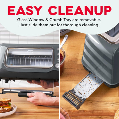 Clear View Toaster: Extra Wide Slot Toaster with See through Window - Defrost, Reheat + Auto Shut off Feature for Bagels, Specialty Breads & Other Baked Goods - Grey6