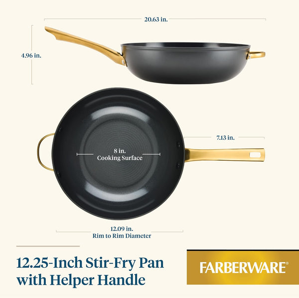 Forged Induction Ceramic Nonstick Stir-Fry Pan with Helper Handle, Dishwasher Safe, Suitable for All Stovetops, 12.25 Inch Wok Pan - Black2