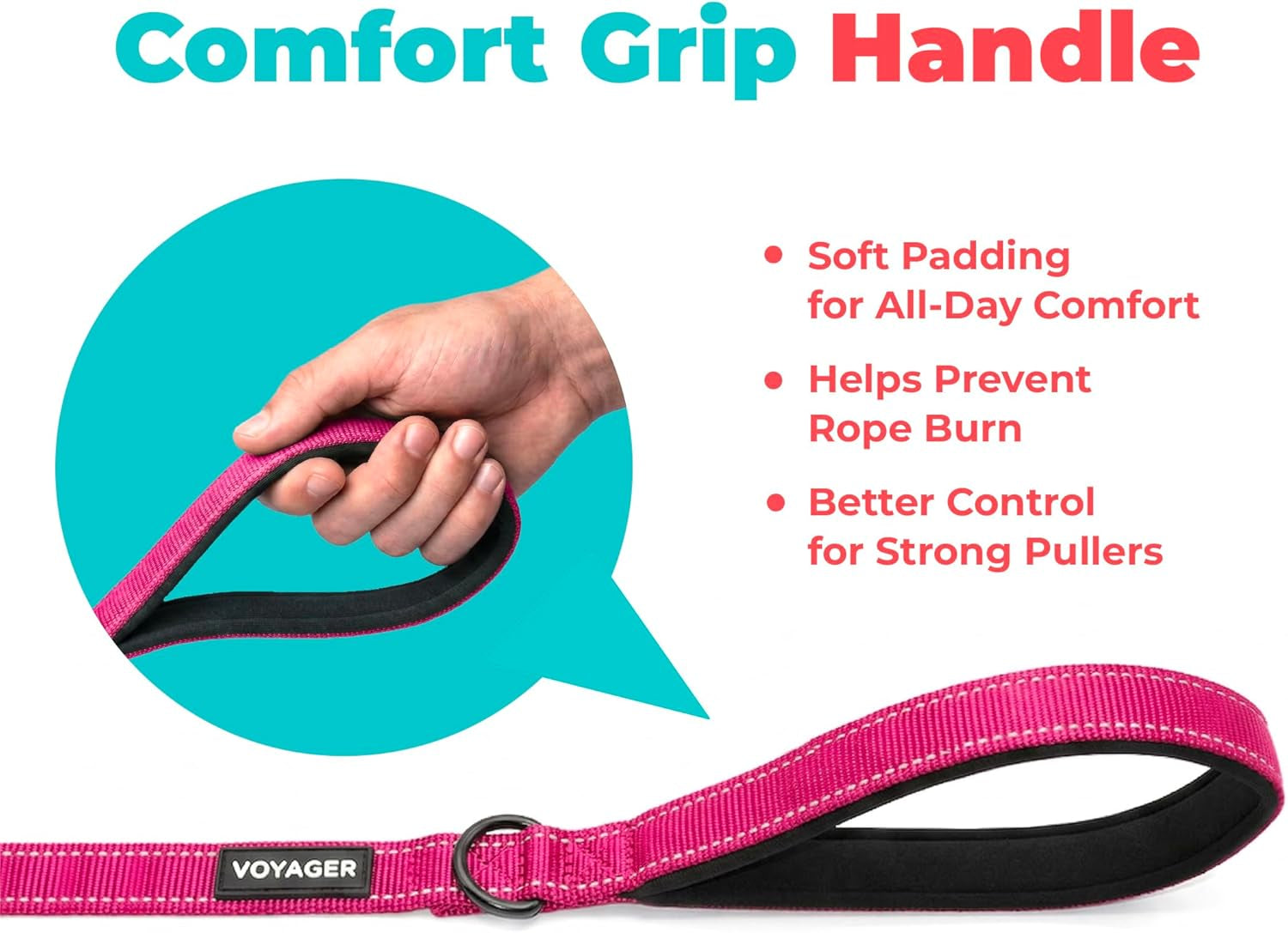best-pet-supplies-voyager-nylon-dog-leash-fuchsia-small-5ft-in-length-5-8-in-width-reflective-soft-neoprene-handle-heavy-duty-metal-clips-for-running-walking-training