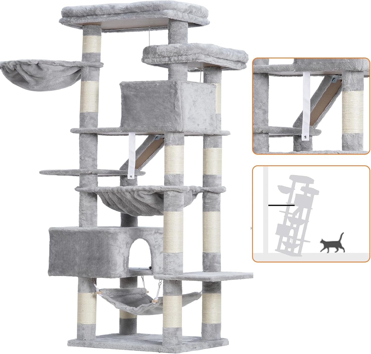 heybly-cat-tree-71-inch-tall-tower-for-indoor-cats-with-2-perches-hct034w-large-cat-furniture-with-2-big-condos-2-hammocks-basket-scratching-pad-multi-level-cat-condo-light-gray