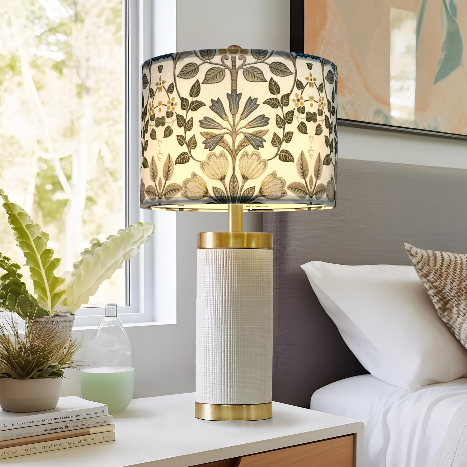 lamp-shades-set-of-2-blue-floral-drum-shades-13-x-13-x-10-inch-spider-fitter-assembly-required-durable-fabric-with-metal-frame-fits-table-and-floor-lamps
