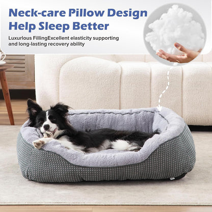 INVENHO Medium Dog Beds for Medium Dogs Washable, Rectangle Dog Bed Medium Size Dog, Orthopedic Dog Bed, Warming Soft Calming Sleeping Puppy Bed Durable Pet Bed with Anti-Slip Bottom M(30"X24"X9")3