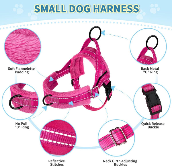 Slowton No Pull Small Dog Harness and Leash Set, Puppy Soft Vest Harness Neck & Chest Adjustable, Reflective Lightweight Harness & Anti-Twist Pet Lead Combo for Small Medium Dogs (Fuchsia, XXS)7