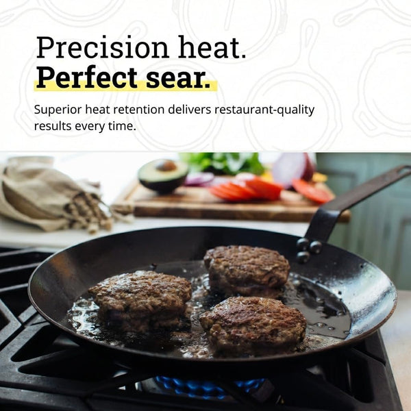 Pre-Seasoned Carbon Steel Skillet, Long Handle, 12 Inches | Lightweight High Heat Frying Pan with Long Handle for Quick Temperature Response, Ideal for Searing & Sautéing3