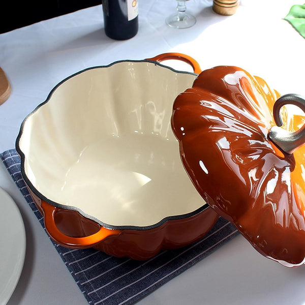 Enameled Cast Iron Dutch Oven, Pumpkin Pot with Lid, 4-Quart Cookware Set, Serves 3-5, Halloween and Thanksgiving Decor Gift, Heavy-Duty Cookware for Braising, Stews, Roasting, Bread Baking, Orange4