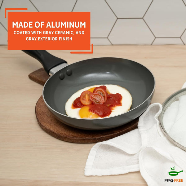 7 Inch Chef Cera Aluminum Ceramic Fry Pan with Glass Lid, Gray | Ceramic Nonstick Coating, Glass Lid with Cool-Touch Handle, Ideal for Pan-Frying, Great for Everyday Home Cooking3
