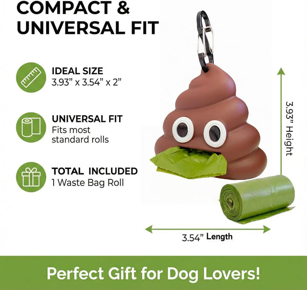 Dog Poop Bag Dispenser for Dog Leash, Poop Shape Sturdy Holder | Cute and Unique Design, Portable for Dog Walking, Comes with 1 Roll 15 Waste Bags2
