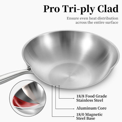 10 Inch Stainless Steel Wok Pan with Lid, Riveted Handle | Uncoated Tri-Ply Stainless Steel Stir Fry Pan, Everyday Cooking Wok for Induction, Flat Bottom, Dishwasher & Oven Safe5