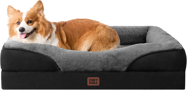 EHEYCIGA Orthopedic XL Dog Bed for Large Sized Dog, 42X30 Inch Extra Large Memory Foam Dog Couch Bed with Sides, Waterproof Liner & Washable Removable Cover, Bolster Pet Sofa, Grey55