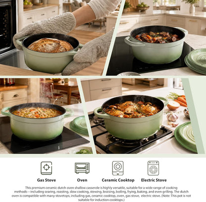 Ceramic Dutch Oven Pot with Lid, 3.17 QT Lightweight Nonstick Casserole Pot with Lid, Heat Resistant Cookware for Bread Baking, Braising, Stews, Roasting, Ceramic Clay Dutch Oven & Gas Dishwasher2