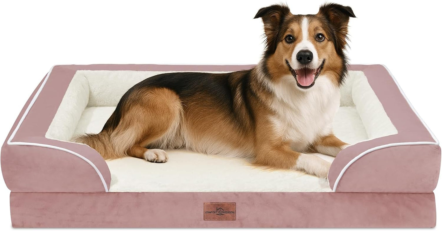 comfort-expression-orthopedic-dog-bed-for-extra-large-dogs-with-bolster-waterproof-dog-couch-bed-with-washable-cover-non-slip-bottom-supportive-egg-crate-foam-xl-pet-bed-42x30-inch
