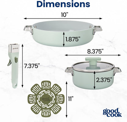 Ceramic Cookware Set 5-Piece with Removable Handle, Induction Compatible, Nonstick and Oven Safe with 8-Inch Frypan, Sage Green5