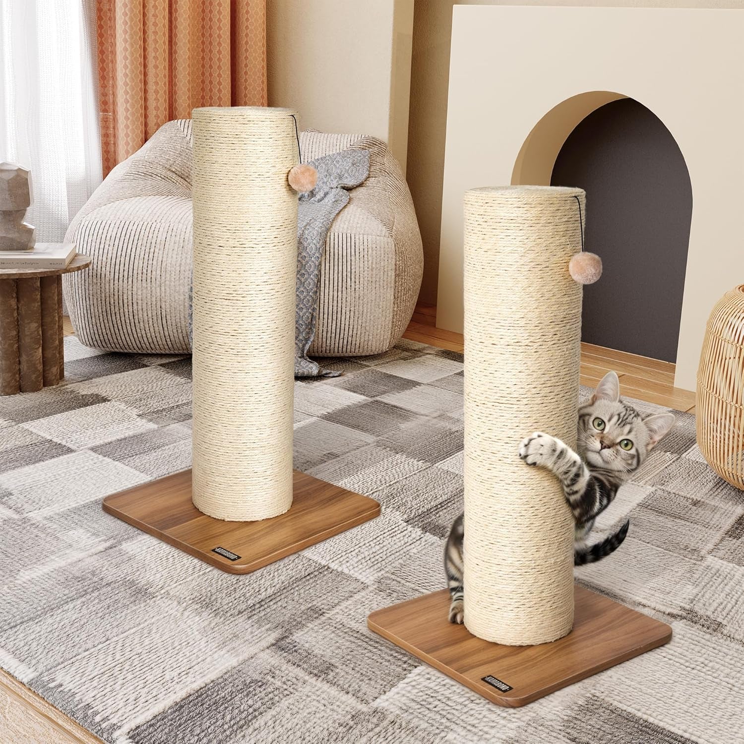 kamaboko-29-5-cat-scratching-post-7-5-ultra-large-diameter-natural-sisal-cat-scratch-post-scratch-resistant-tall-cat-scratcher-for-indoor-cats-protect-your-furniture-beige-pack-of-1