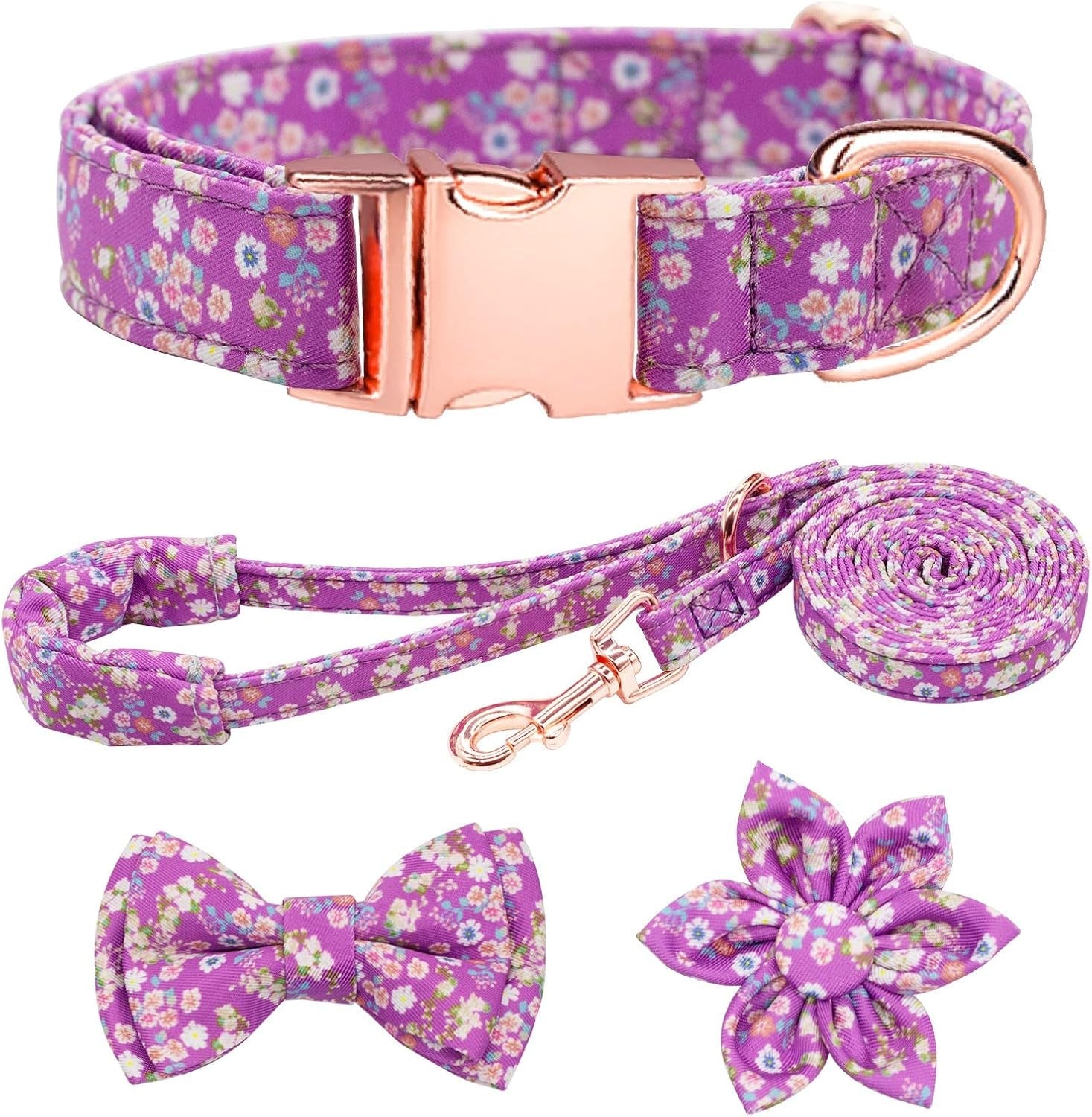 dog-collar-and-leash-set-girls-adjustable-puppy-collars-with-floral-bow-tie-for-small-medium-large-female-dogs-orange-flower-s