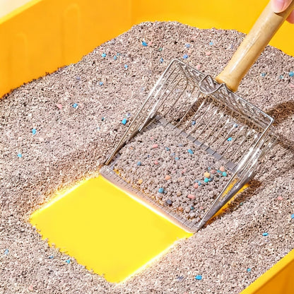 2-In-1 Cat Litter Shovel Wood Handle Metal with Hook Portable Stainless Steel Cat Dog Habitats Litter Scoops Pet Cleaning Tool,27X13Cm3
